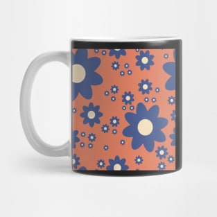 Retro style simple daisy flower in denim blue, zesty orange and off white Mug